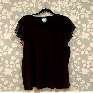 CeCe size XL flutter sleeve black top